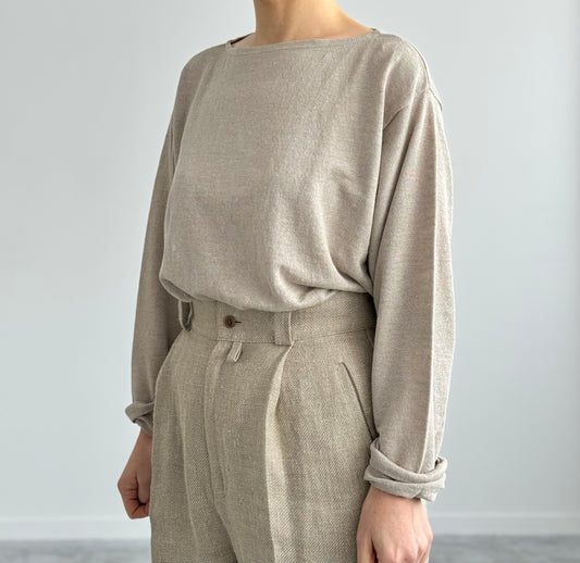 AMA LINEN BASQUE KNIT P/O Yonetomi 米富繊維 通販 取扱店 着画 アップ