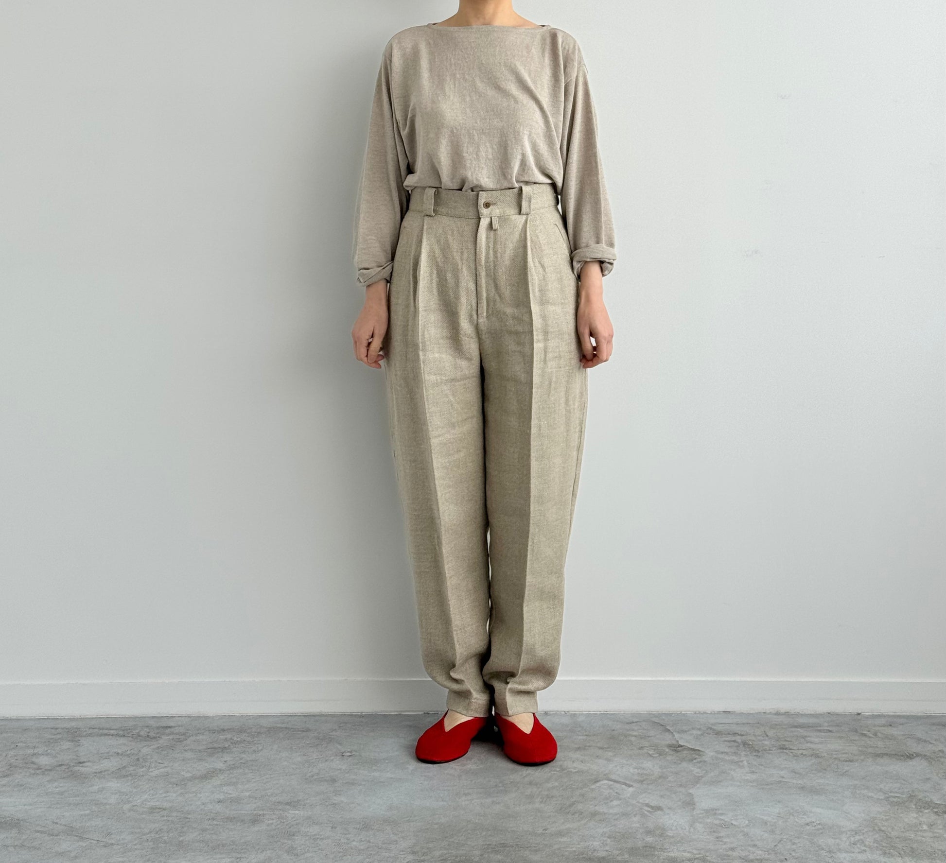 AMA LINEN BASQUE KNIT P/O　Yonetomi 米富繊維　通販　取扱店  着画　正面