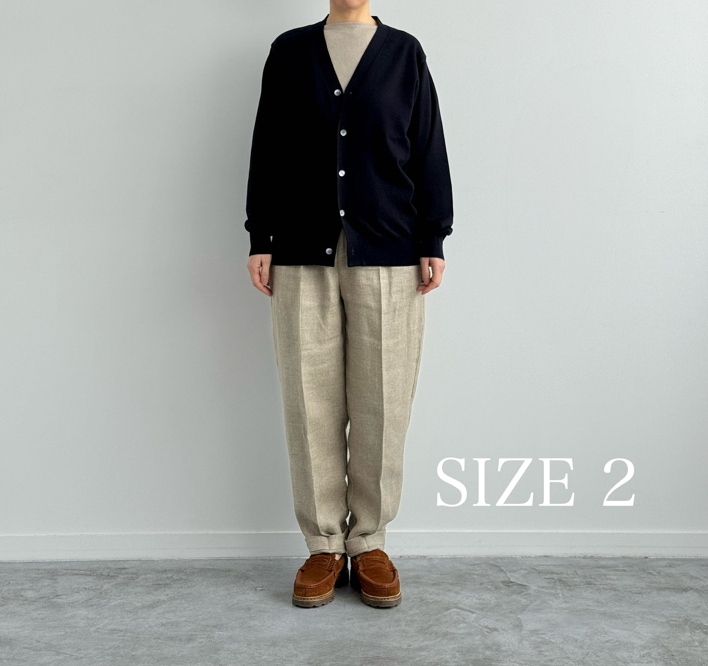 HIGH TWIST SEA ISLAND COTTON KNIT C/D　Yonetomi 米富繊維　シーアイランド カーディガン　通販　取扱店 着画 size 2 正面