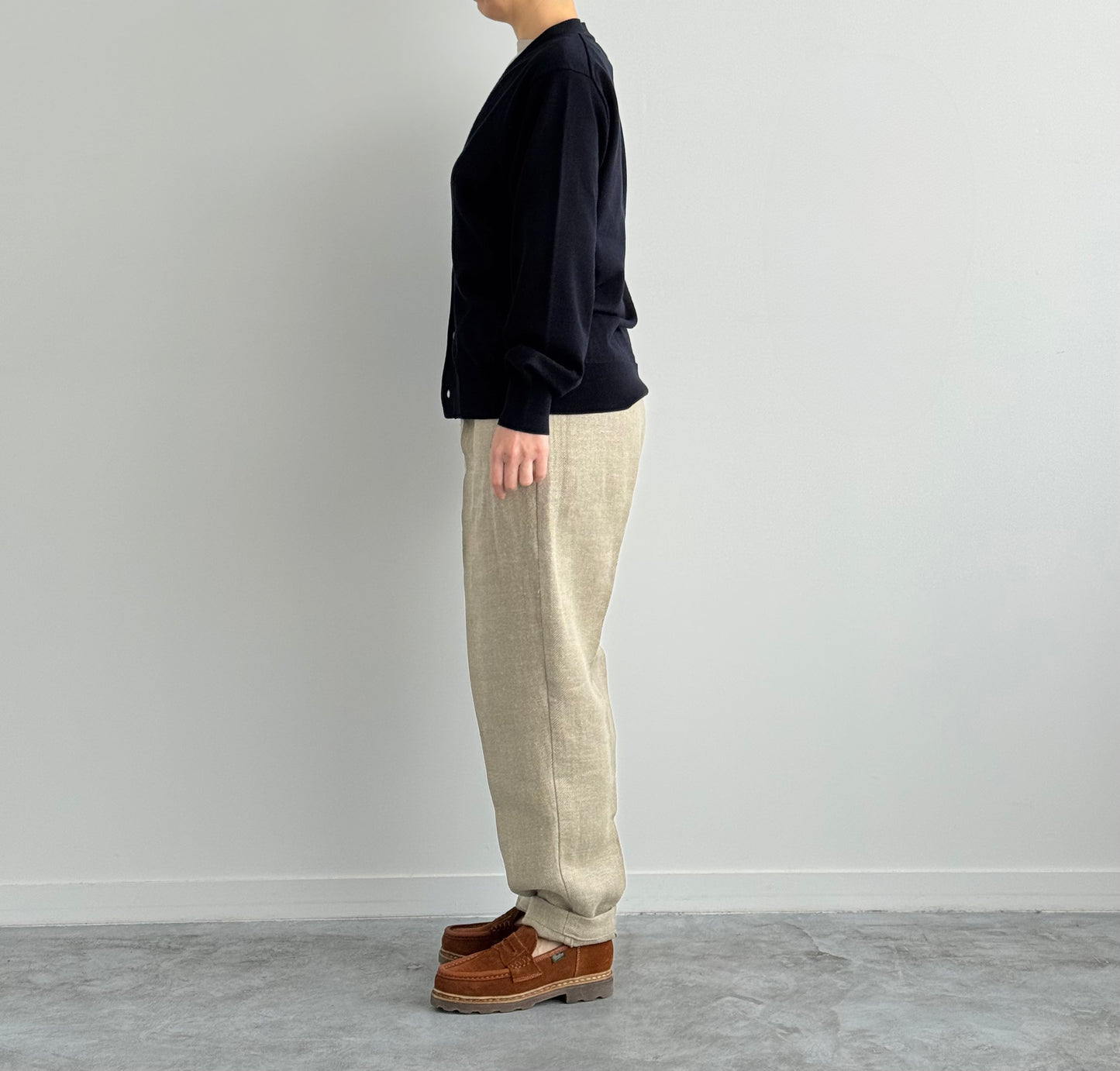 HIGH TWIST SEA ISLAND COTTON KNIT C/D　Yonetomi 米富繊維　シーアイランド カーディガン　通販　取扱店 size 1 着画　横