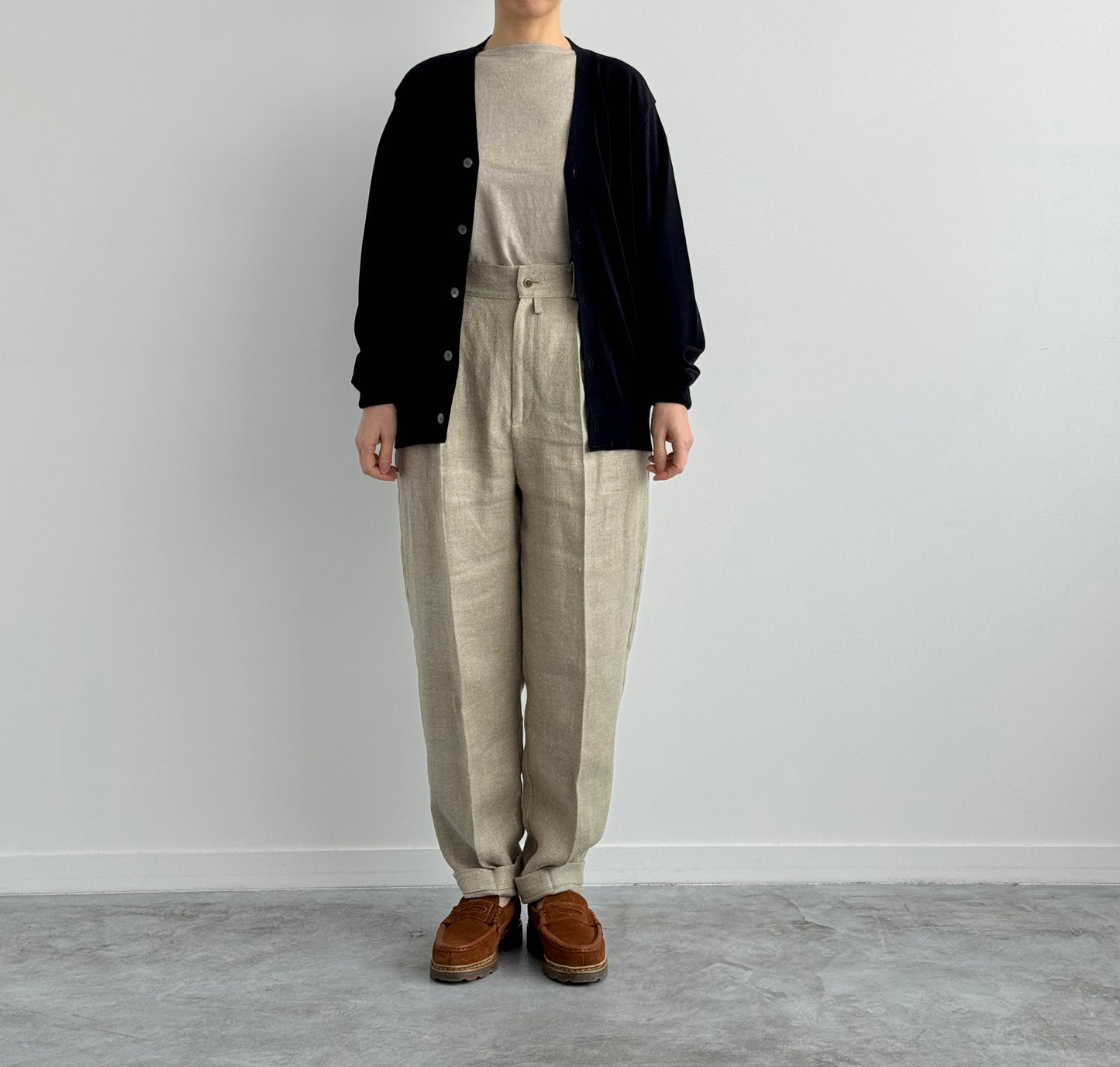 HIGH TWIST SEA ISLAND COTTON KNIT C/D　Yonetomi 米富繊維　シーアイランド カーディガン　通販　取扱店 着画 size 2 正面