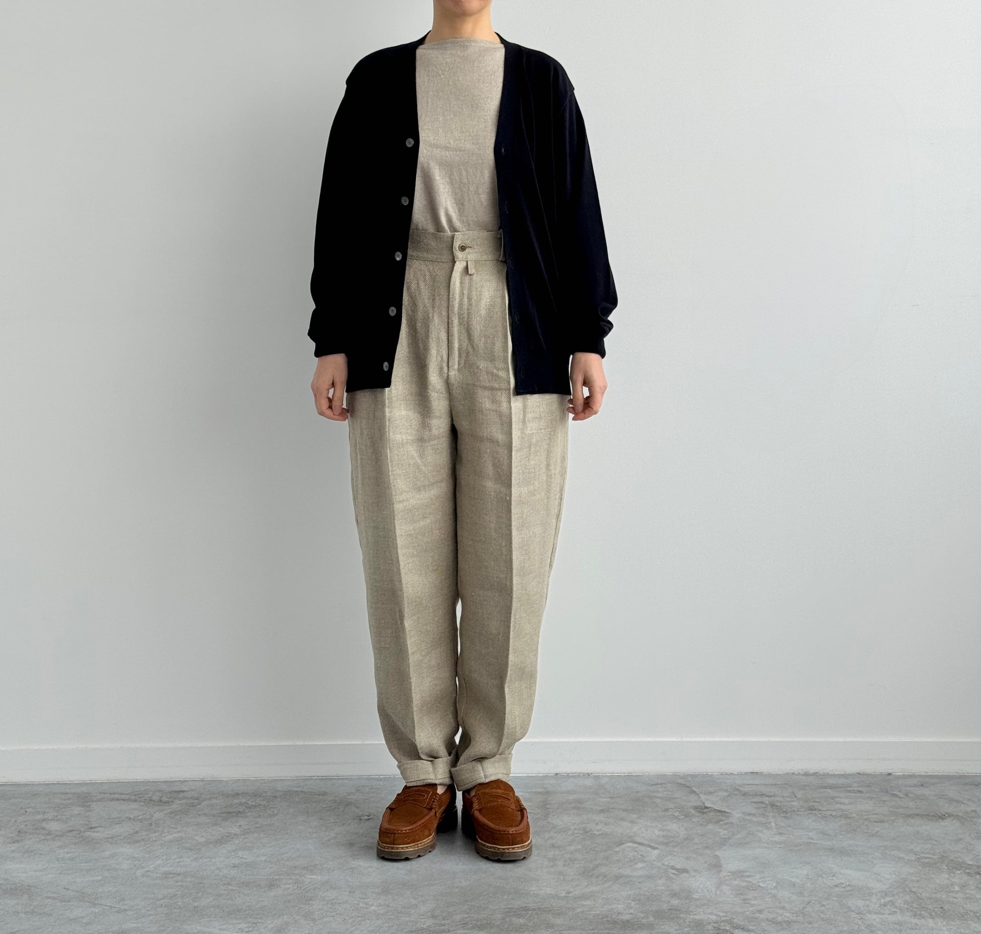 HIGH TWIST SEA ISLAND COTTON KNIT C/D　Yonetomi 米富繊維　シーアイランド カーディガン　通販　取扱店 着画 size 2 正面