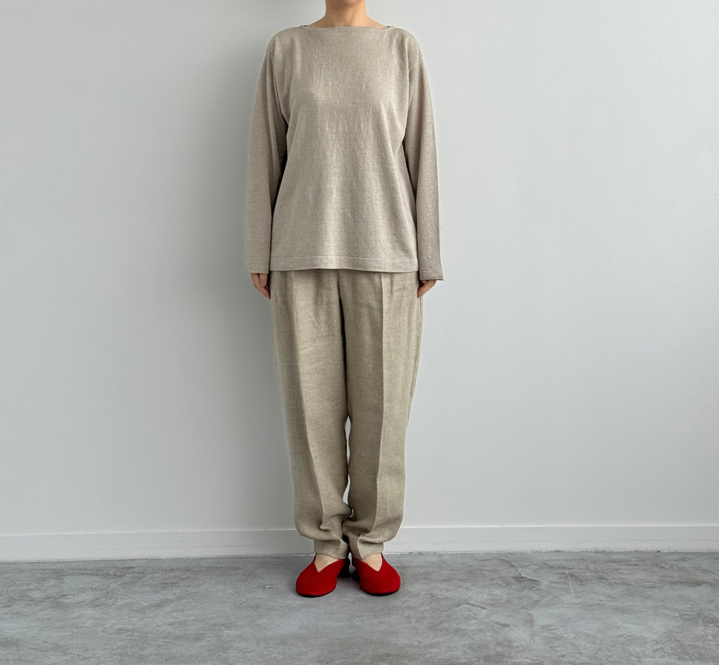 AMA LINEN BASQUE KNIT P/O　Yonetomi 米富繊維　通販　取扱店  着画　正面