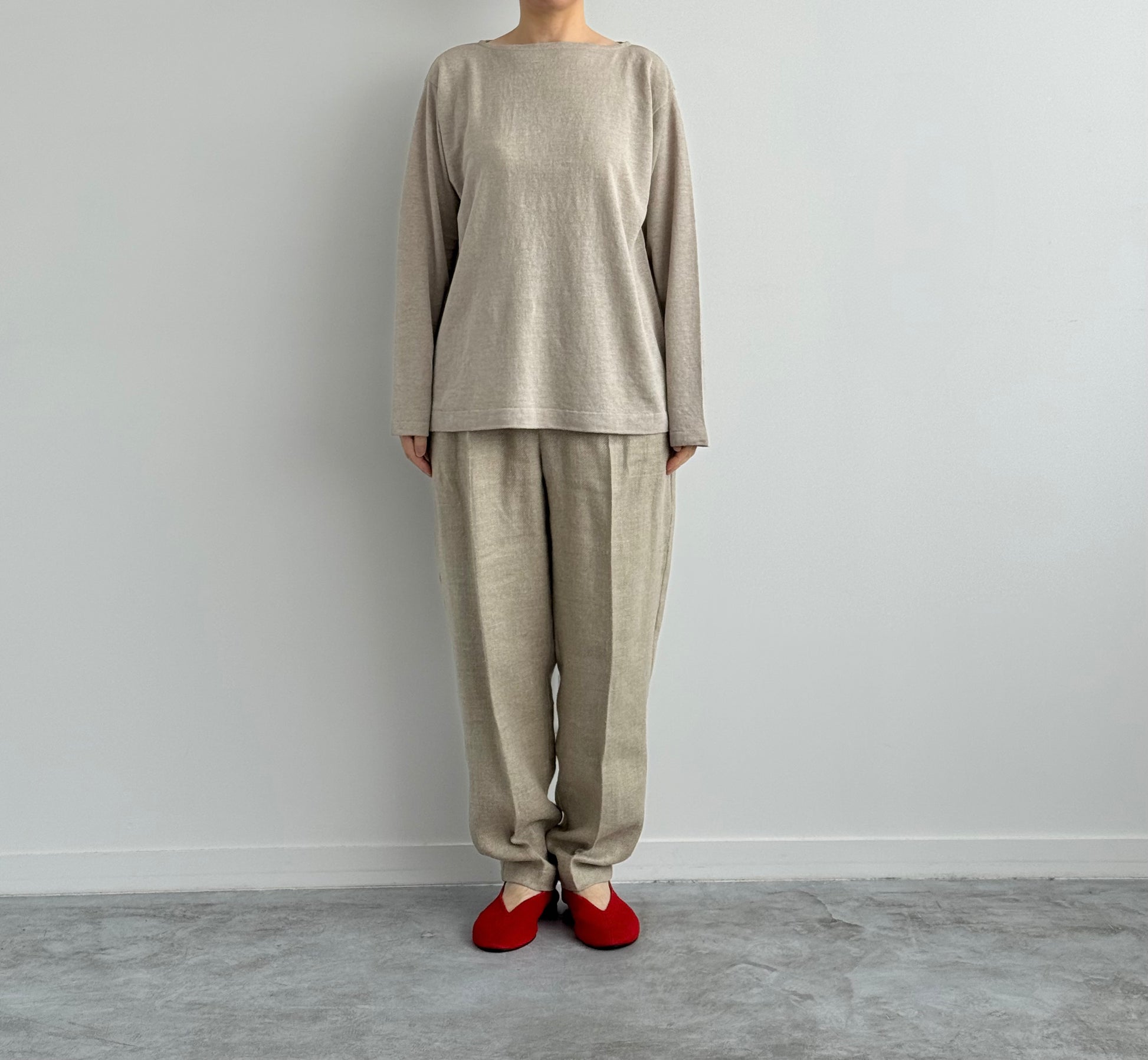 AMA LINEN BASQUE KNIT P/O　Yonetomi 米富繊維　通販　取扱店  着画　正面