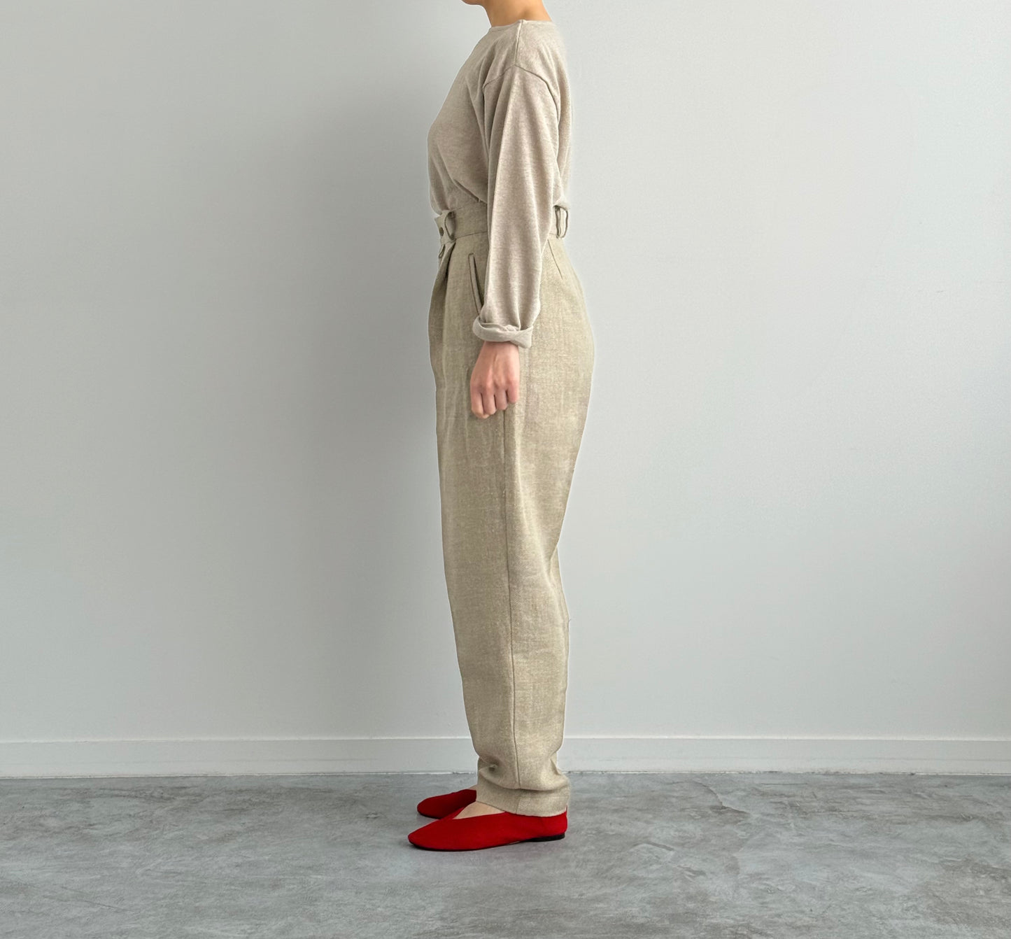 AMA LINEN BASQUE KNIT P/O　Yonetomi 米富繊維　通販　取扱店 着画　横