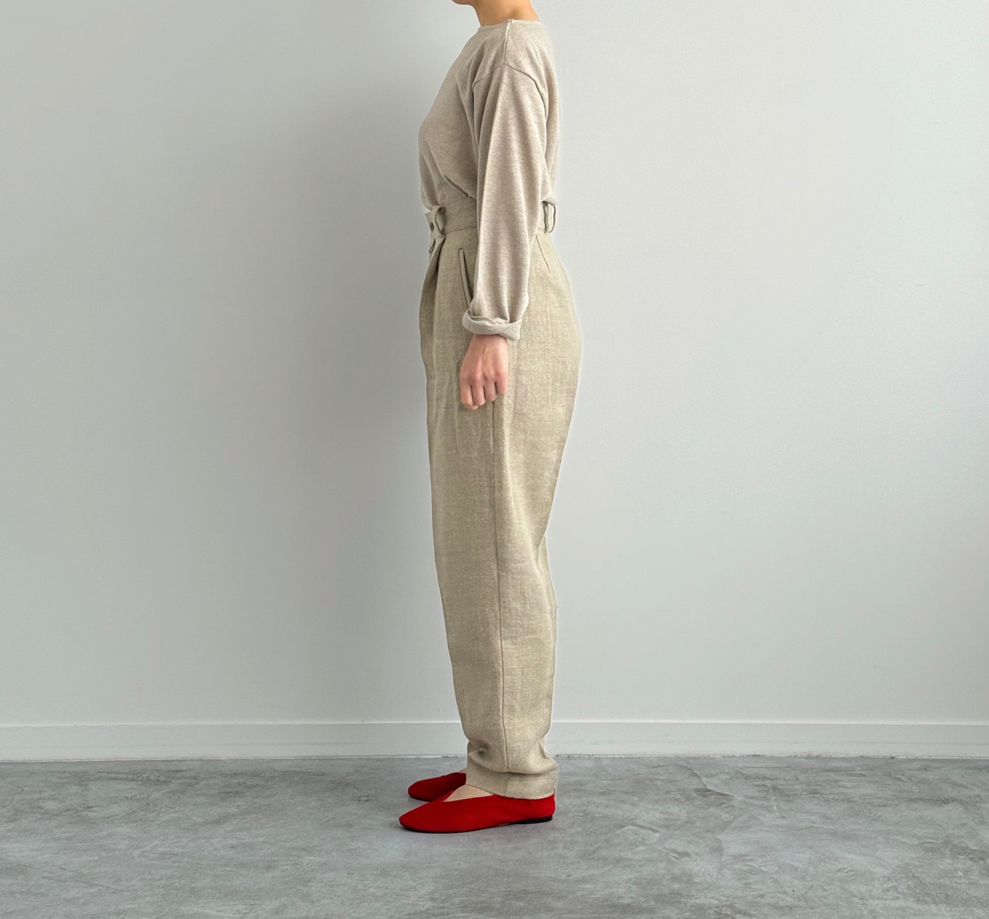 AMA LINEN BASQUE KNIT P/O　Yonetomi 米富繊維　通販　取扱店 着画　横