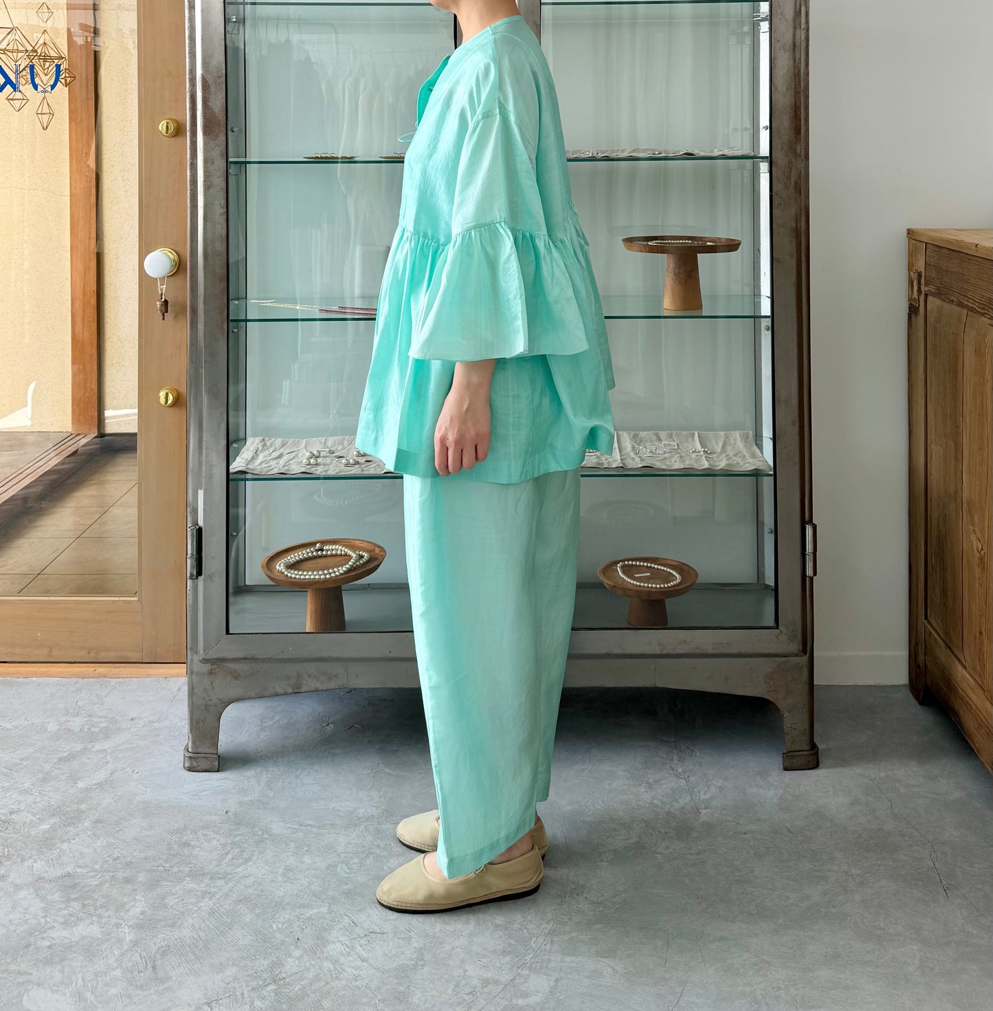 Khadi Silk Wide Belt Pants　(Mint Green) BUNON ブノン　　通販　取扱店