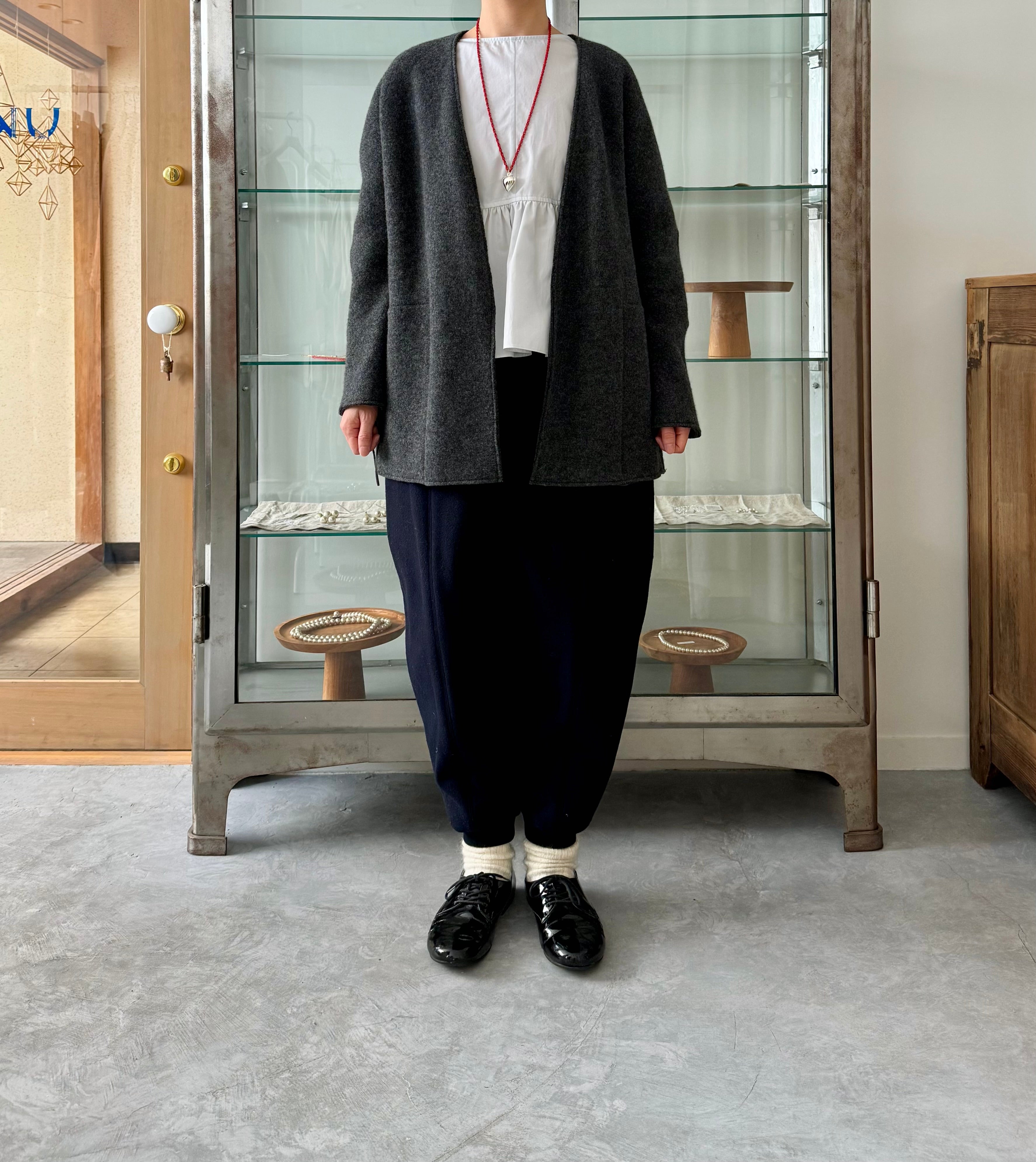 No collar knit jacket (Charcoal) TENNE HANDCRAFTED MODERN ニット ...