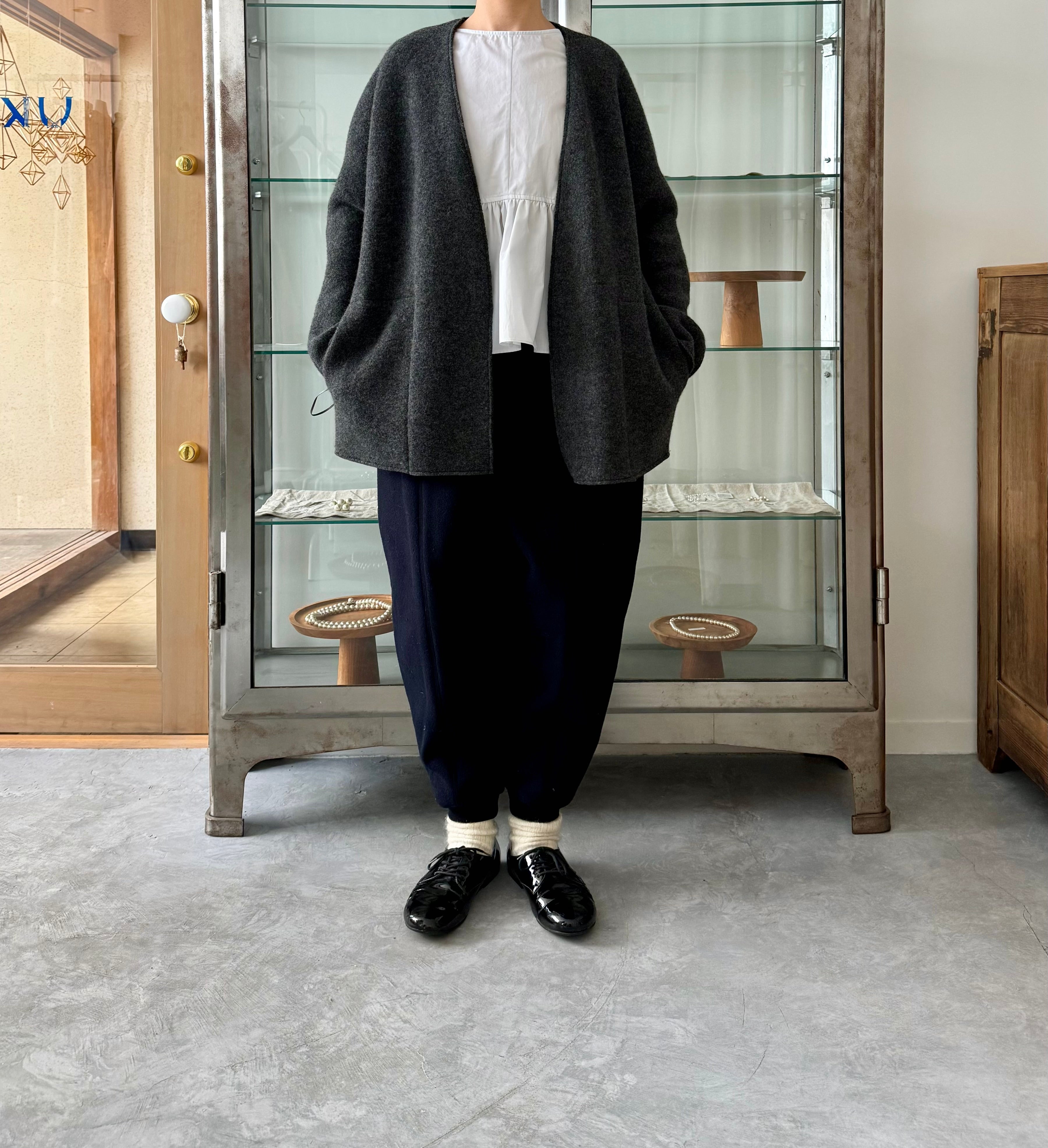 No collar knit jacket (Charcoal) TENNE HANDCRAFTED MODERN ニット