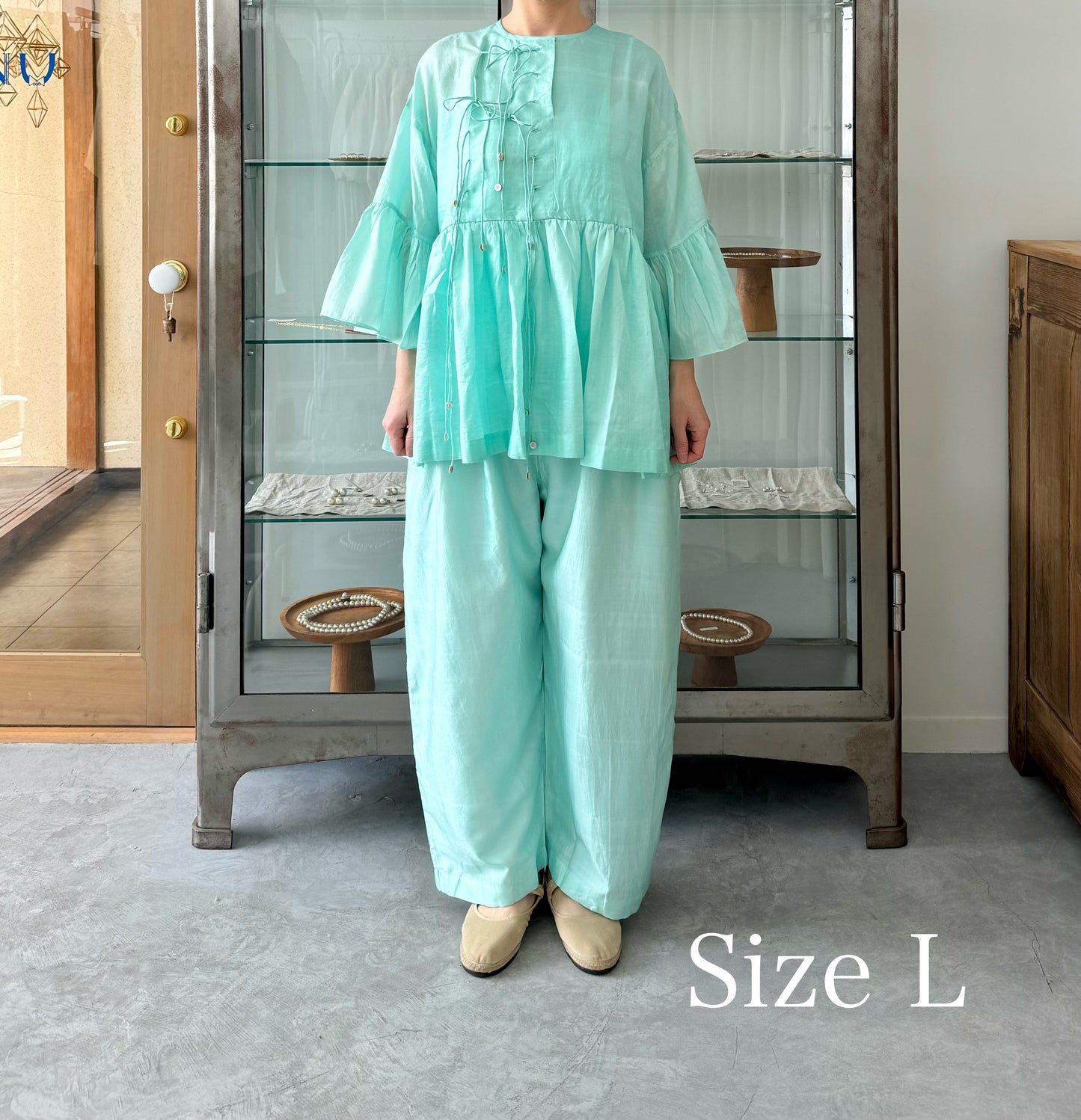 Khadi Silk Wide Belt Pants　(Mint Green) BUNON ブノン　　通販　取扱店